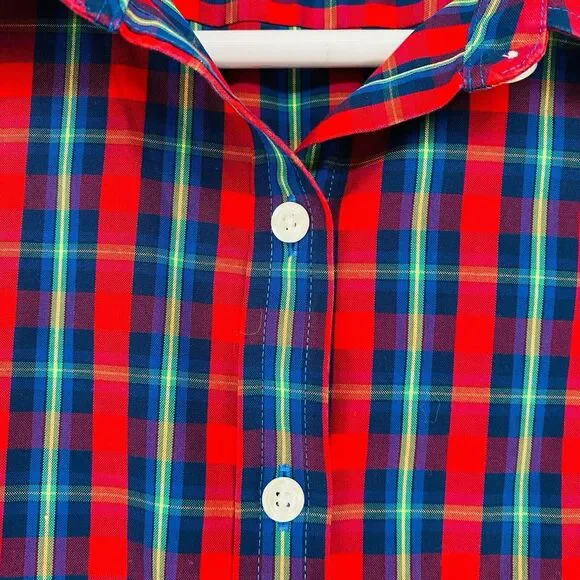 L.L. Bean Blouse Top Shirt Women's L‎ Red Blue Check Wrinkle Free Cotton Top - Picture 6 of 10